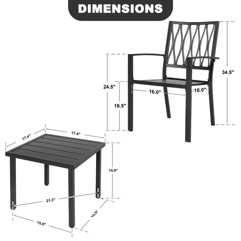 3-piece Patio Bistro Set, Stackable Design, Powder-coated Metal Frame