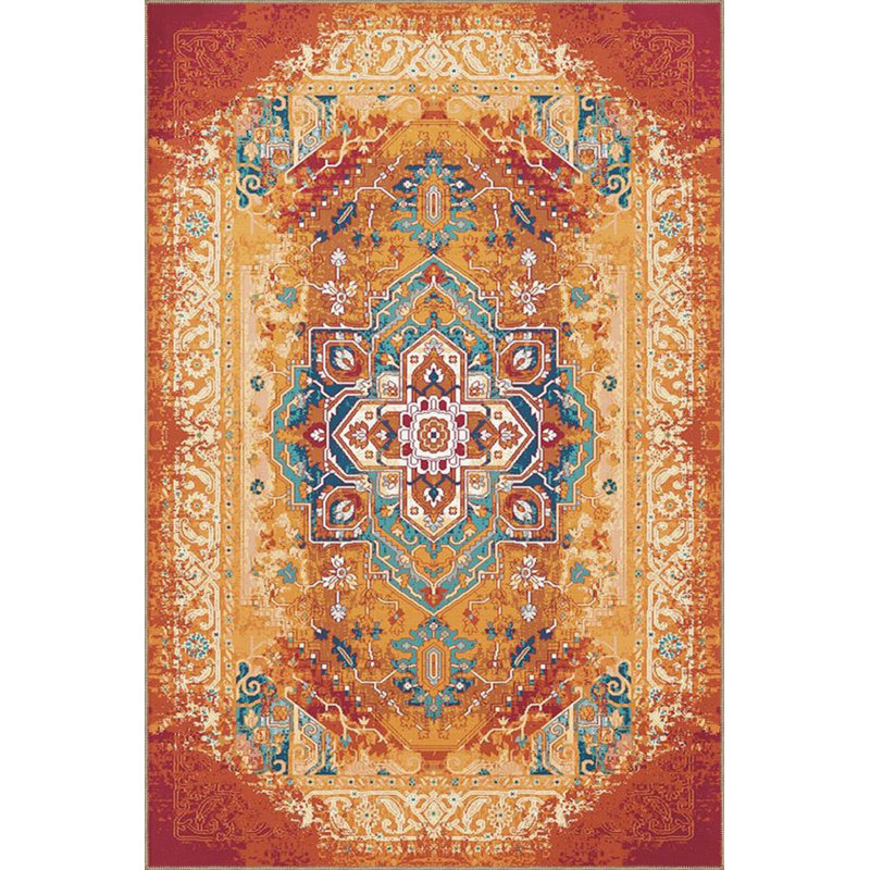 Tapis jaune lavable à motif tissé traditionnel Siesta, Sous-tapis rectangulaire 4 pi 7 po x 6 pi 7 po inc