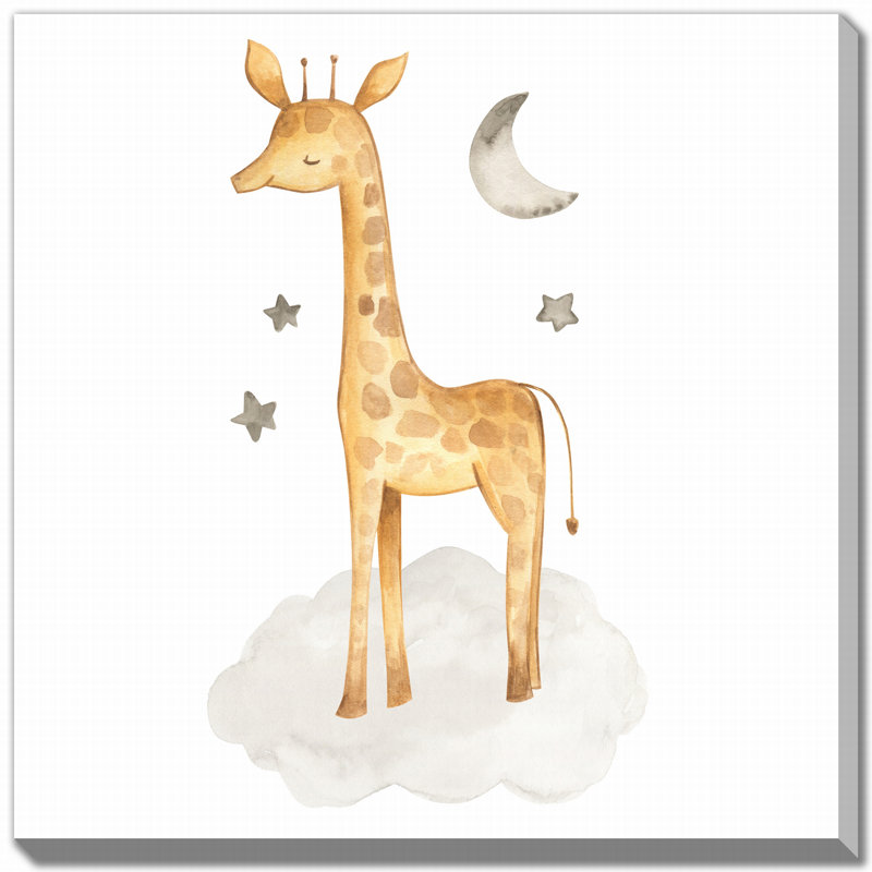 Girafe et lune, art mural sur toile, Sans cadre, H 24 po x l 24 po x P 1,5 po