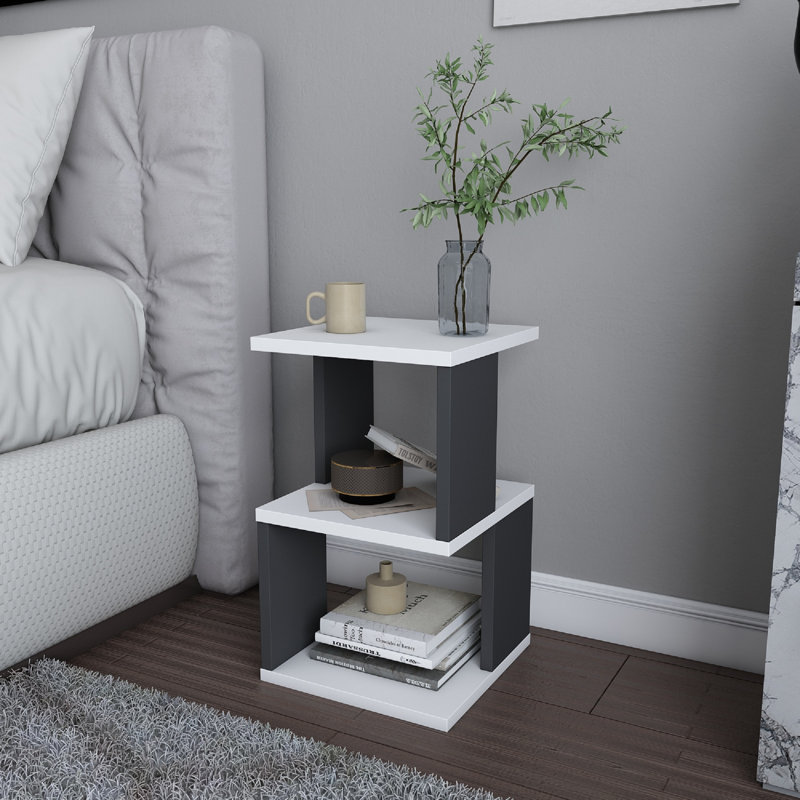 Carter Ergonomic Nightstand, Anthracite/White