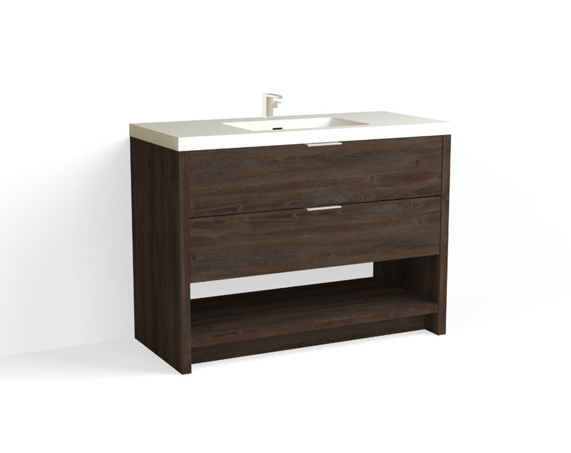Vue 48" W Freestanding Single Bathroom Vanity, Matte White/Single, Nocino, Polished Nickel