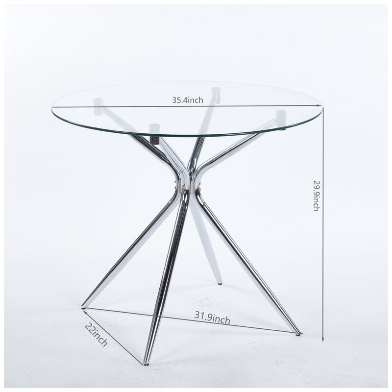 Table de salle à manger ronde moderne avec dessus en verre trempé et piètement en métal chromé, table d'appoint de cuisine de 90 cm (35,43 po) pour petits espaces