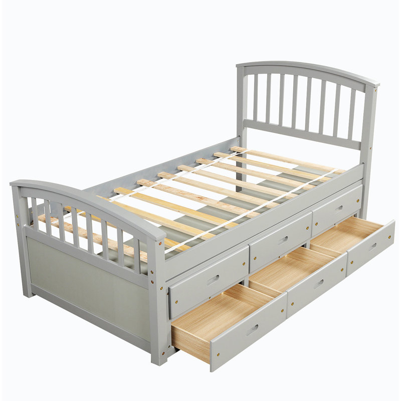 Lit plateforme simple avec rangement, gris
