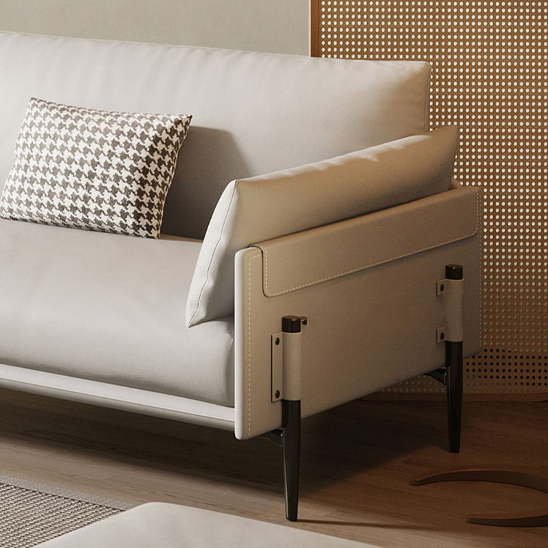 Canapé standard moderne en cuir véritable blanc crème, Blanc crémeux, H 33,07 po x l 66,93 po x P 37,4 po