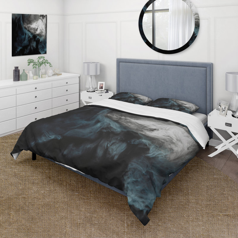 Cloudscape gris clair avec touche de turquoise I - ensemble de housse de couette moderne - microfibre de polyester