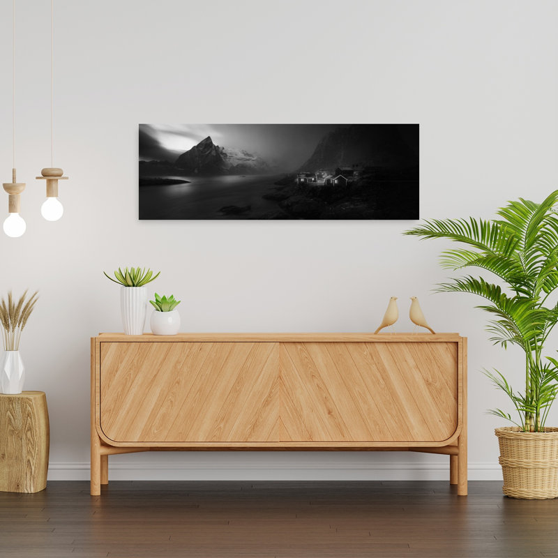 Paysage de montagne fjords, paysage dramatique paisible serein, montagne, H 12 po x l 36 po