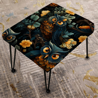 Kazi - Mysterious Forest Owls - Animal Print Rectangle Ottoman