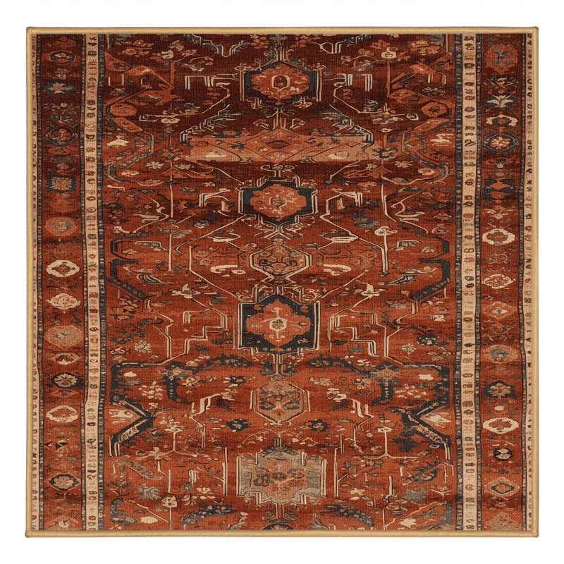 Tapis brun turc lavable à la machine, Carré 5 pi