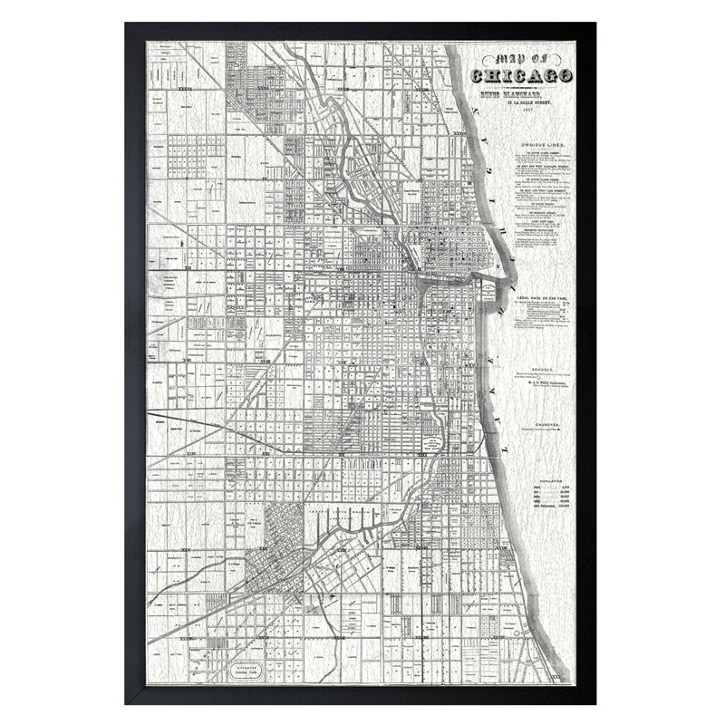 Carte de chicago 1857, impression encadrée, H 45 po x l 30 po