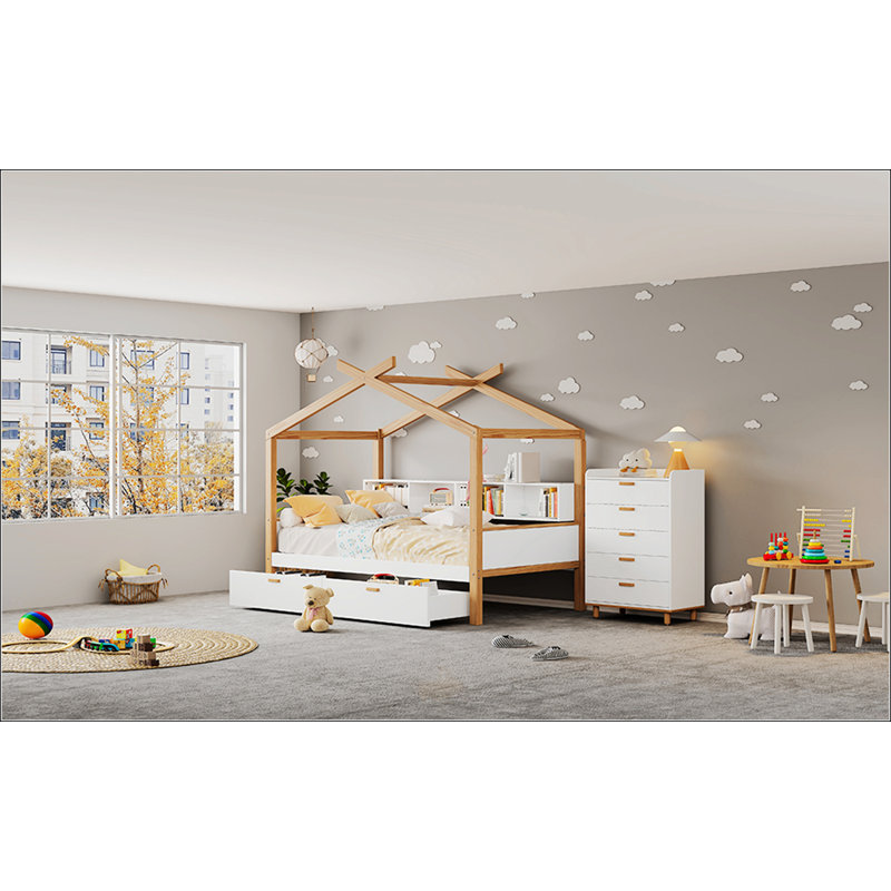 Lit maison en bois blanc