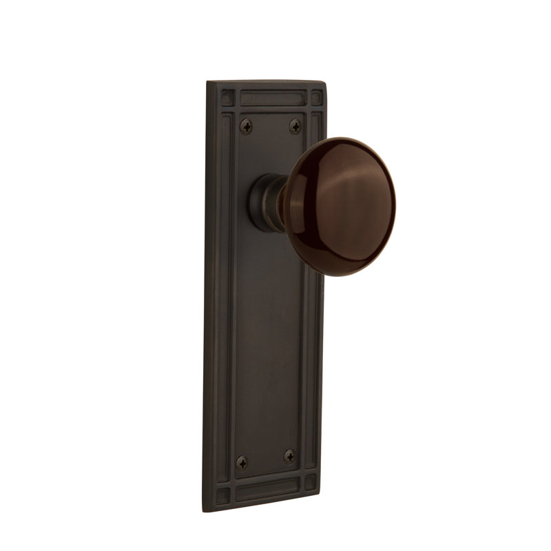 Mission Plate with Brown Porcelain Door Knob, Oil-Rubbed Bronze, 2-3/4”
