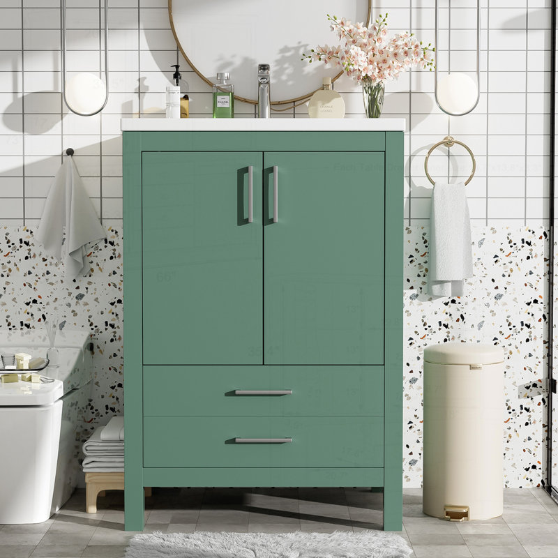 Meuble-lavabo moderne avec lavabo en céramique et grand espace de rangement
