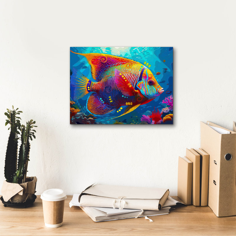  «Vibrant Angelfish» par Dean Russo, art mural sur toile, 16 po x 12 po, H 12 po x l 16 po