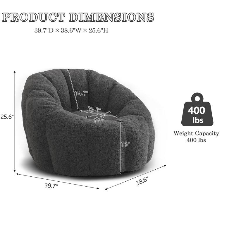 Teddy Bean Bag Chair, Dark Grey
