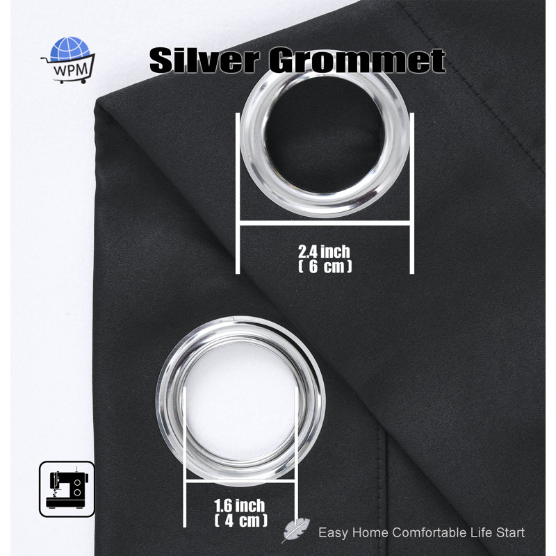 Rideau simple occultant et isolant de couleur unie avec œillets, Noir, L 42 po x L 63 po