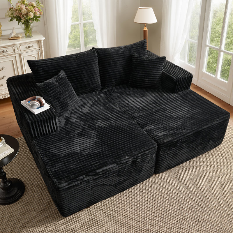 Canapé modulaire en velours côtelé désossé sans assemblage 2 pièces Boneless, Polyester noir
