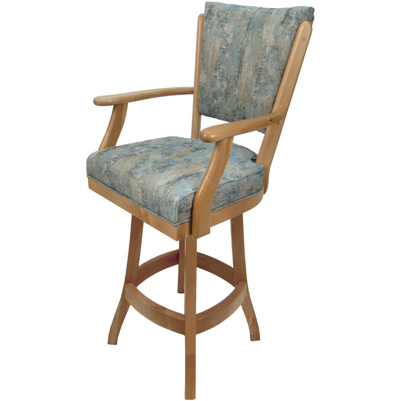 Très grand tabouret pivotant en bois Irminger, Mélange de polyester bleu / cadre brun clair