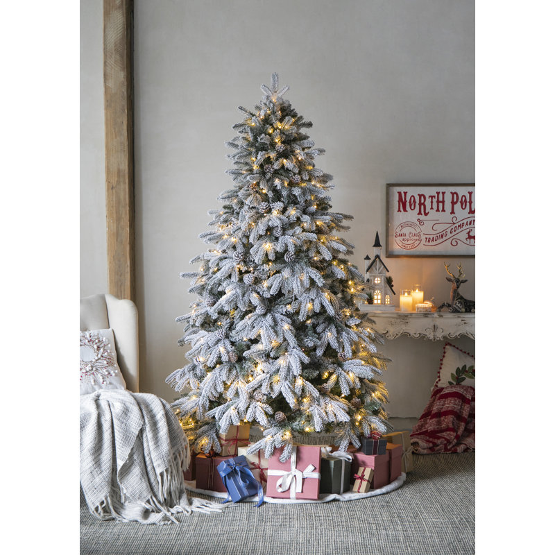 6' Snow Flocked Pine Christmas Tree with Warm White LED Lights