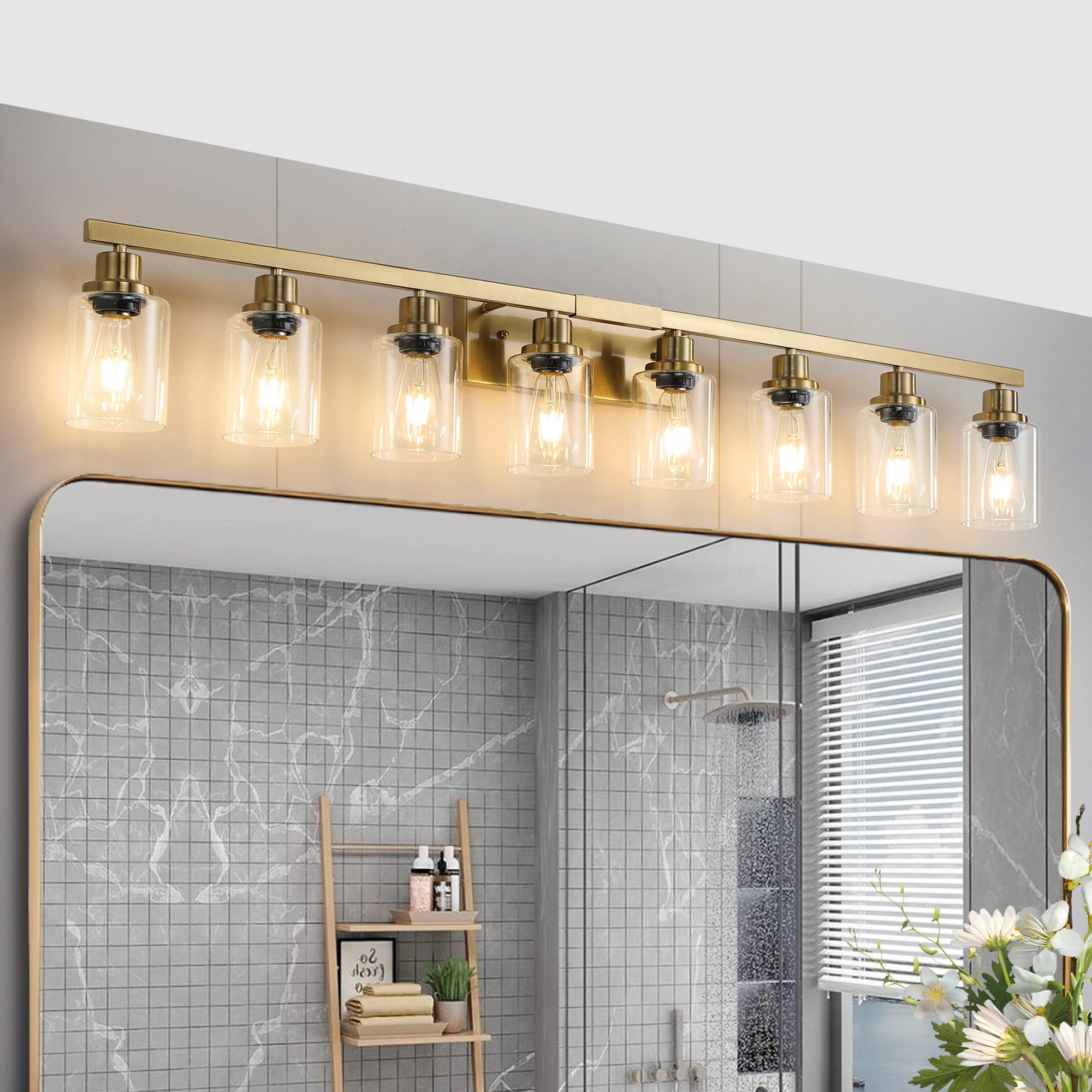 Hokku Designs Modern 8 Light Vanity Light With Clear Glass Shades | Wayfair