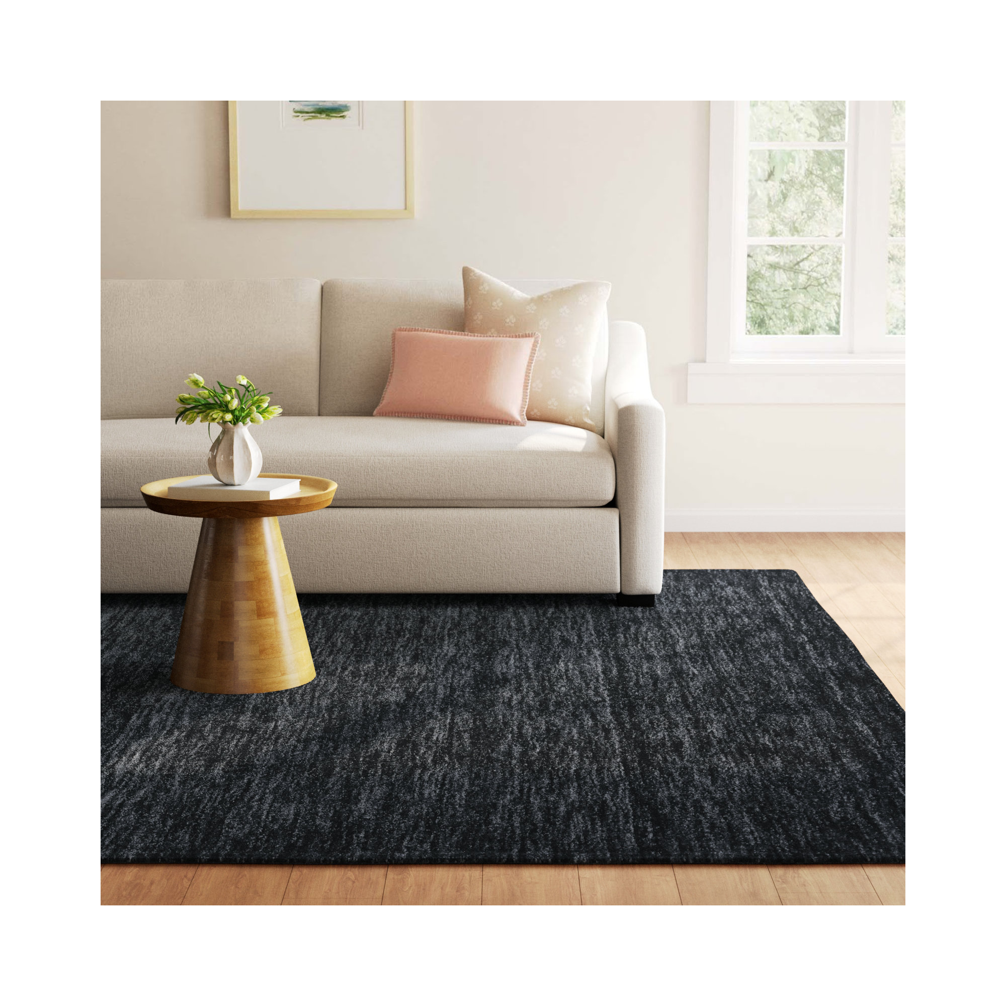 Kaden Handmade Wool Blue Rug, Rectangle 9'6" x 13'6", Black