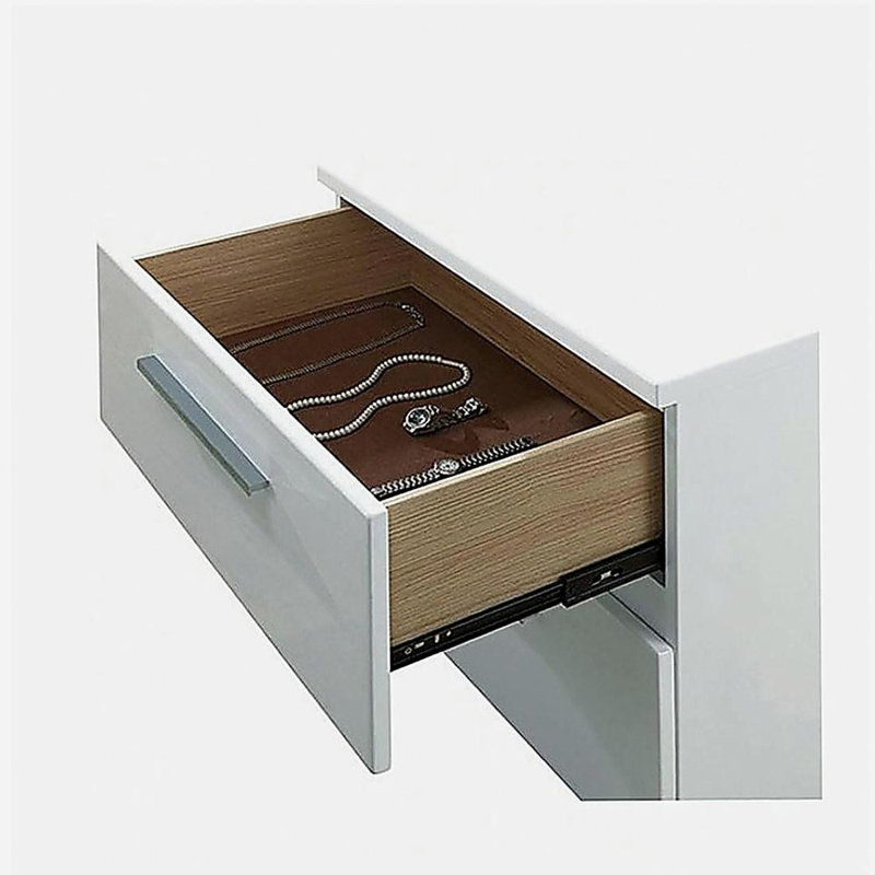 Table de chevet 2 tiroirs en bois, blanc brillant