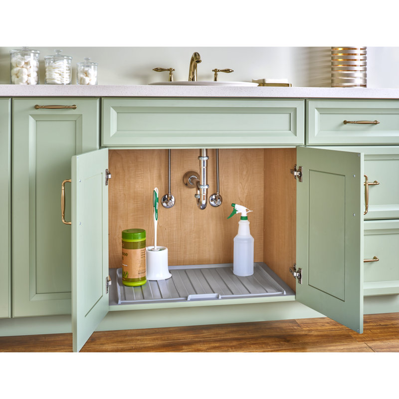 Gray Flexible Polymer Trim-to-Fit Drip Tray for 21" - 24" Vanity Sink Base Cabinets, 0.75"H x 22.5" W x 20.25" D