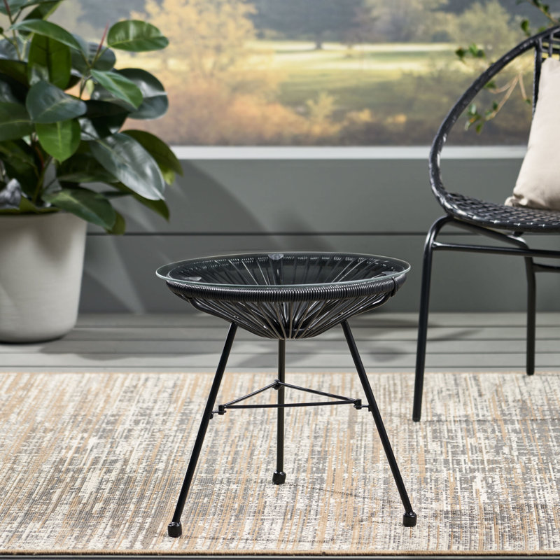 Table d'appoint faite à la main avec verre trempé - pièce de décoration extérieure lisse moderne, Noir