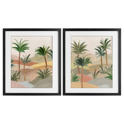 Ensemble de 2 impressions encadrées sous verre Exotic Desert Oasis, design par Ian C.