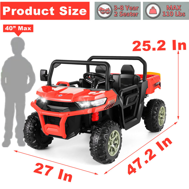 Camion à benne basculante avec tension électrique Delia Himimi 24 Voltage, UTV pour enfants 2 places avec télécommande, Rouge