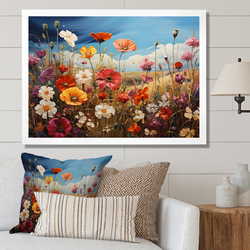 Wildflowers Symphony Field I, reproduction d'art sur toile, Cadre simple blanc, H 34 po x l 44 po x P 1,5 po