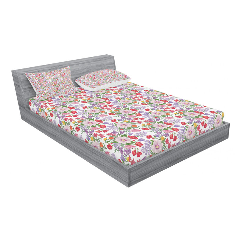 Garden Microfiber Floral Sheet Set, Full Sheet Set with Fitted Sheet, Red/Purple Floral