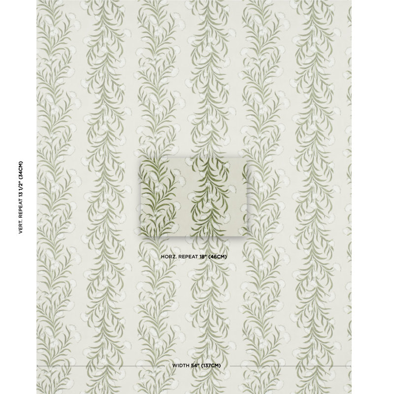 Schumacher x Celerie Kemble Tasmanian Mimosa Wallpaper, Ivory/Green
