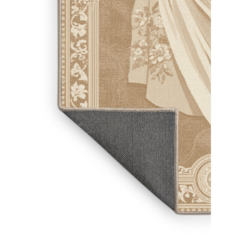 Tapis traditionnel moelleux doux en damas beige, 5 x 8
