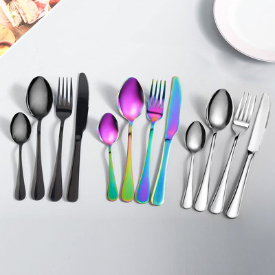 Stainless Steel 18/0 Tableware Flatware Set, 6 Person Set Rainbow Mirror 24-Piece,Including Table Knife,Dinner And Dessert Forks,Soup And Dessert Spoons.Dishwasher Safe.