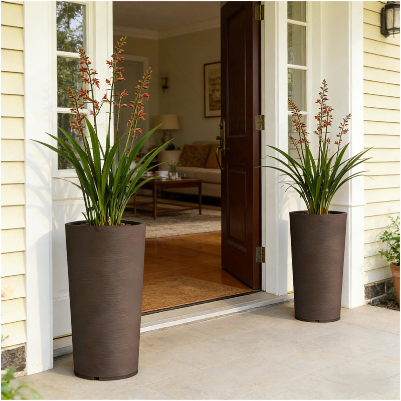 Grand pot de fleurs, grands pots de fleurs empilables, ensemble de 2 pots de fleurs, Brun