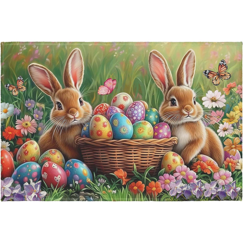 Tapis d'entrée 2 x 3 pi avec œufs de lapin de Pâques