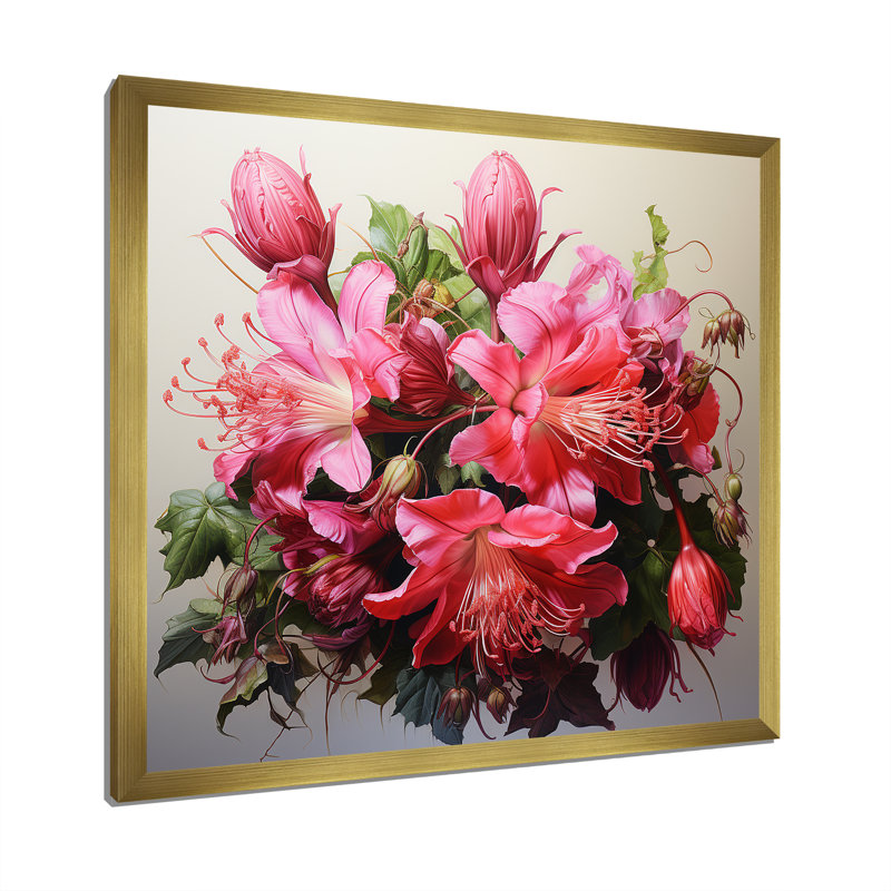 Fuchsia rétro rose, art mural Fuschia, Cadre doré simple, H 30 po x l 30 po x P 1,5 po