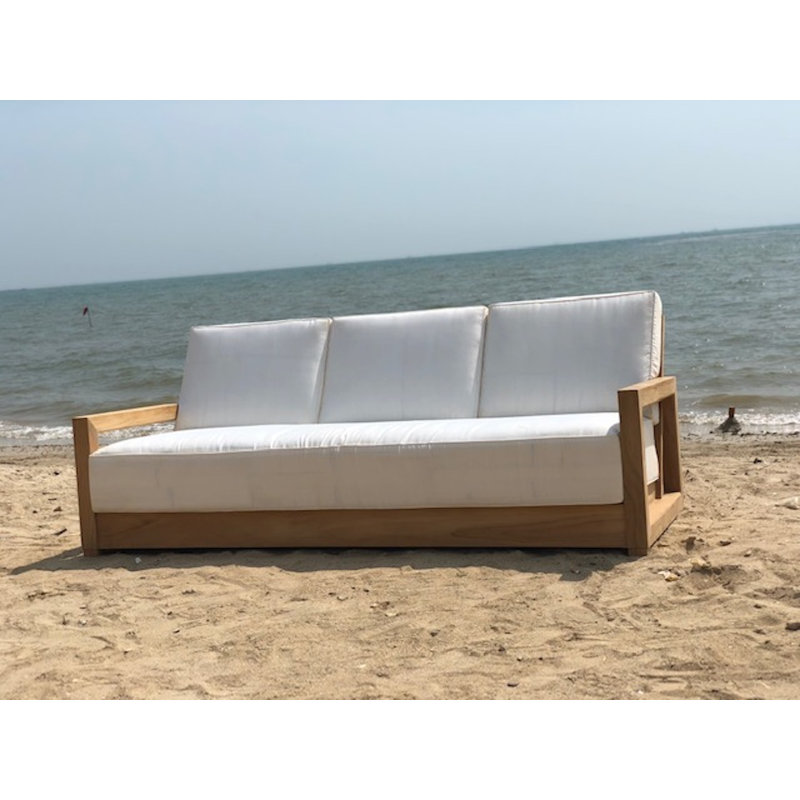 Abrum 77'' Wide Teak Patio Sofa with Sunbrella® Cushions