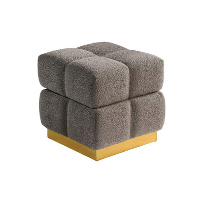 Contemporary Style Square Storage Stool Biscuit Tufting Storage Compartment Charcoal Finish Primary Living Room