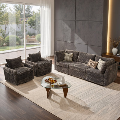 Ensemble de canapé modulaire moelleux 5 pièces avec fauteuil pivotant