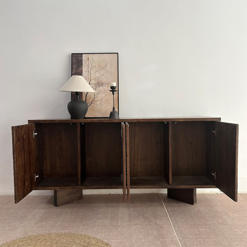 Rustic Wood - Carved Sideboard, Tree Ring Design, 33.46" H x 70.87" W x 15.75" D