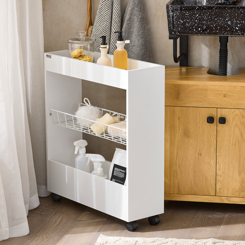 Vickie 20cm W Manufactured Wood Shelving Unit with Wheels, White