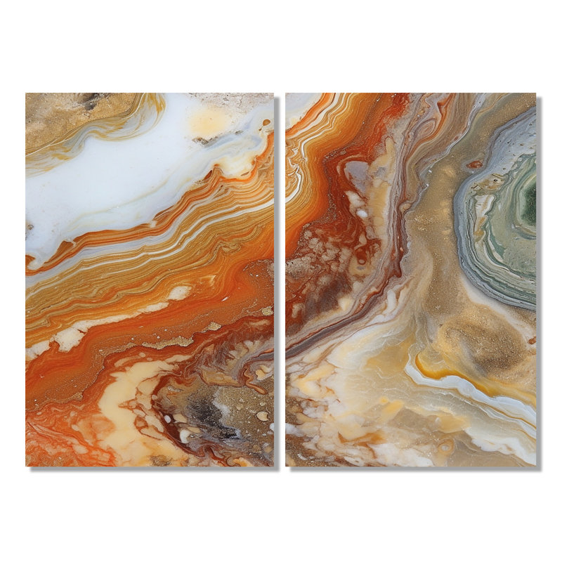 Symphonie orange orange beige - art mural orange 2 panneaux, Wrapped Canvas, Does Not Apply, 36" H x 48" W
