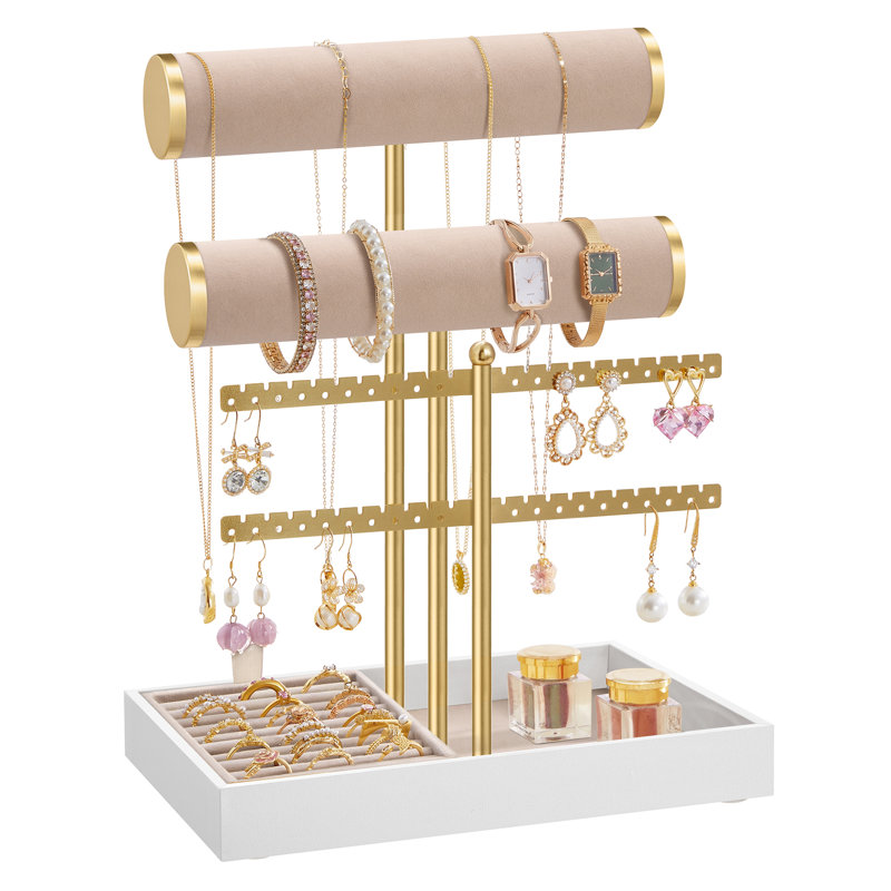 Jewellery Stand +, Tan/Gold