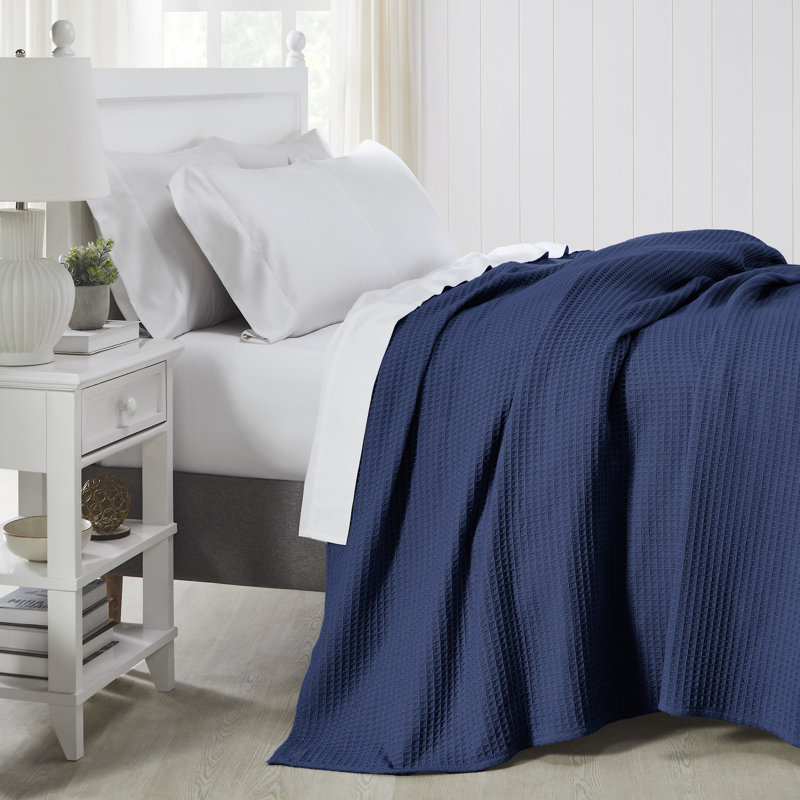 Couverture thermique moderne 100% coton gaufré Modern, Lit simple, Bleu marine