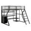 Lit mezzanine double en métal avec bureau et rangement intégrés, cadre de lit de jeu en métal peu encombrant avec lumières DEL, garde-robe ouverte et station de charge