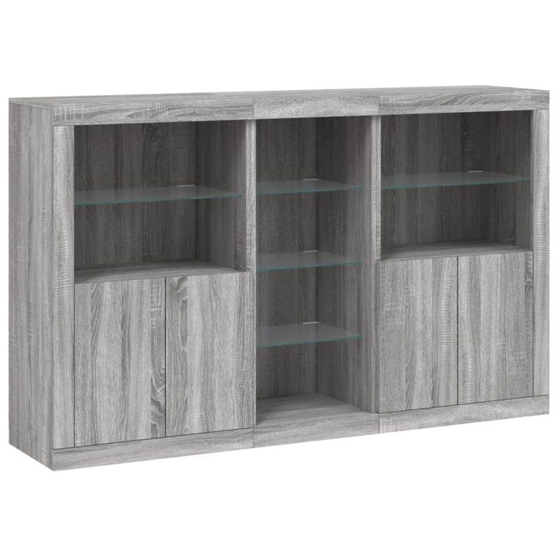 Azizbek 162 cm W Glass Sideboard, Grey Sonoma