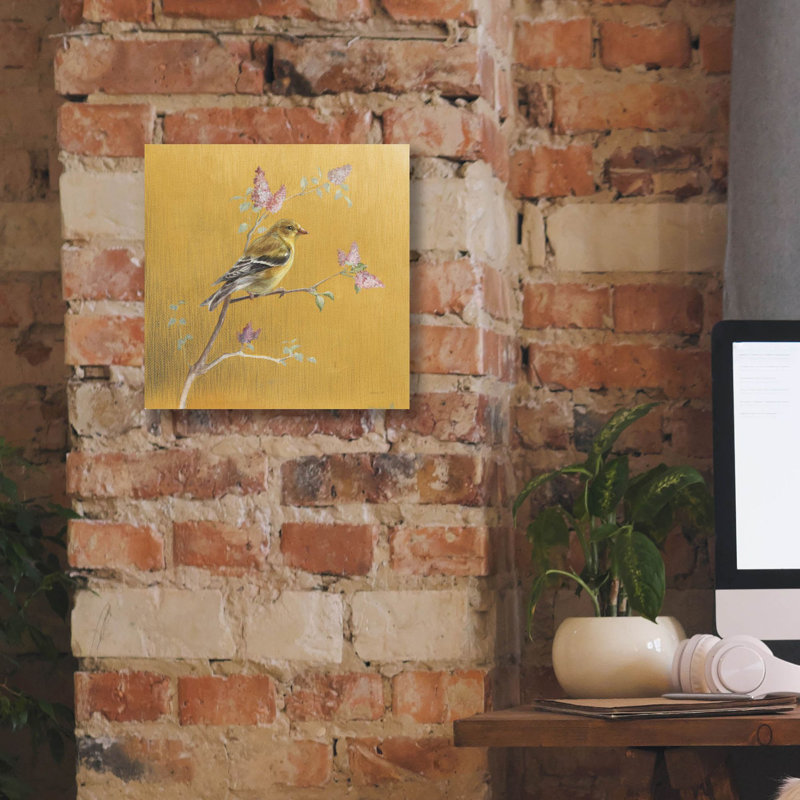 Winston Porter 'Female Goldfinch On Gold' by Danhui Nai Canvas Wall Art, H 12 po x l 12 po