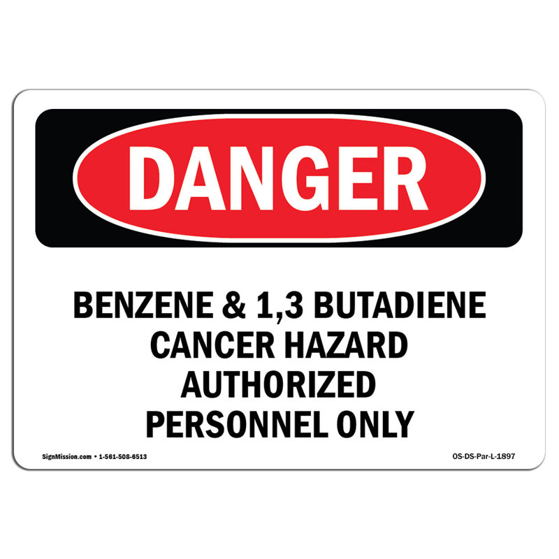 Signe de danger du cancer du 13-butadiène et du mercure, H 18 po x l 24 po x P 0,1 po
