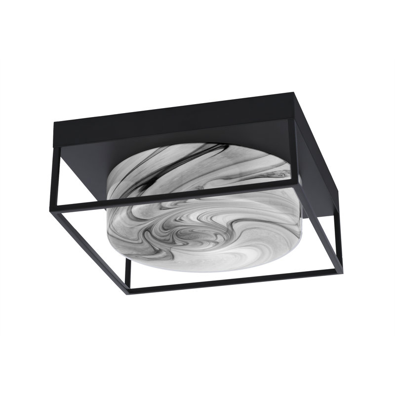 12" Flush Mount, 2-Bulbs, Shown In Matte Black Finish With Onyx Swirl Glass